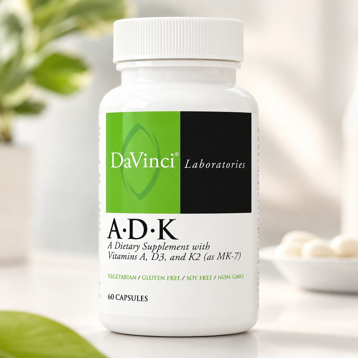 DaVinci Laboratories ADK 10 – Vitamins A, D3 & K2 (MK-7) Supplement | 60 Capsules